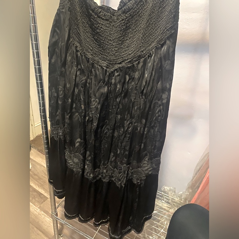 Beautiful Black embroidered long skirt (stretch waistband)